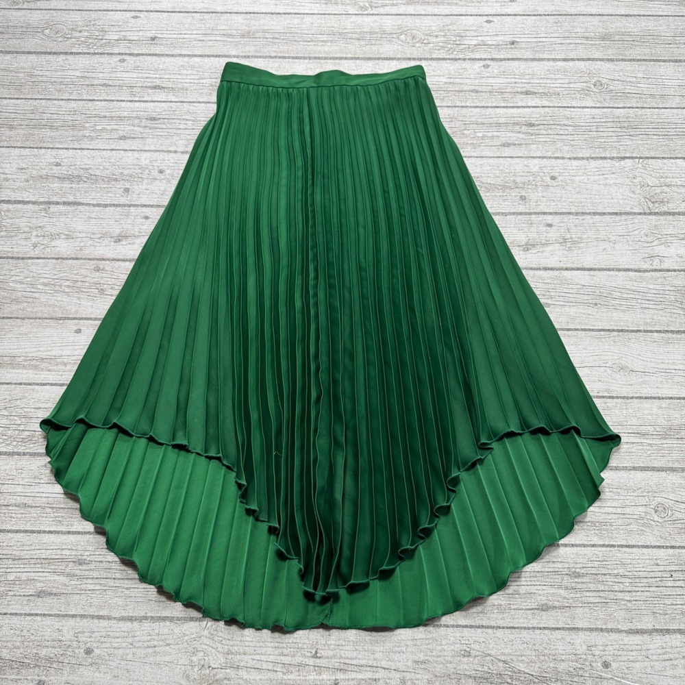 Banana Republic Pleated Skirt Women's 27 Green High Low Fit Midi Accordion Party